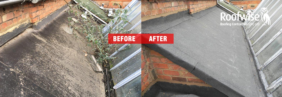 Before and afetr photo of felt roof replacement