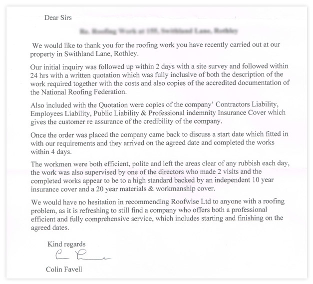 Feedback rothley roofing